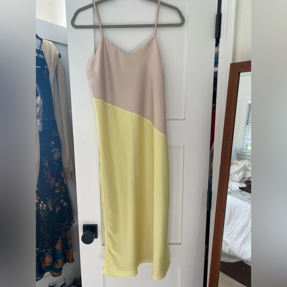 Tan and yellow midi dress from express
